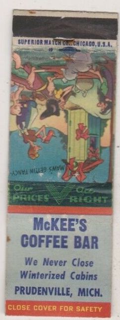 Korbinskis Lakeview Motel (McKees Coffee Bar and Cabins, Denton Creek Motel) - Matchbook (newer photo)